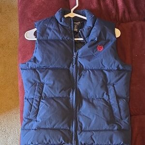 Chaps Navy Down Puffer Vest with Red Emblem